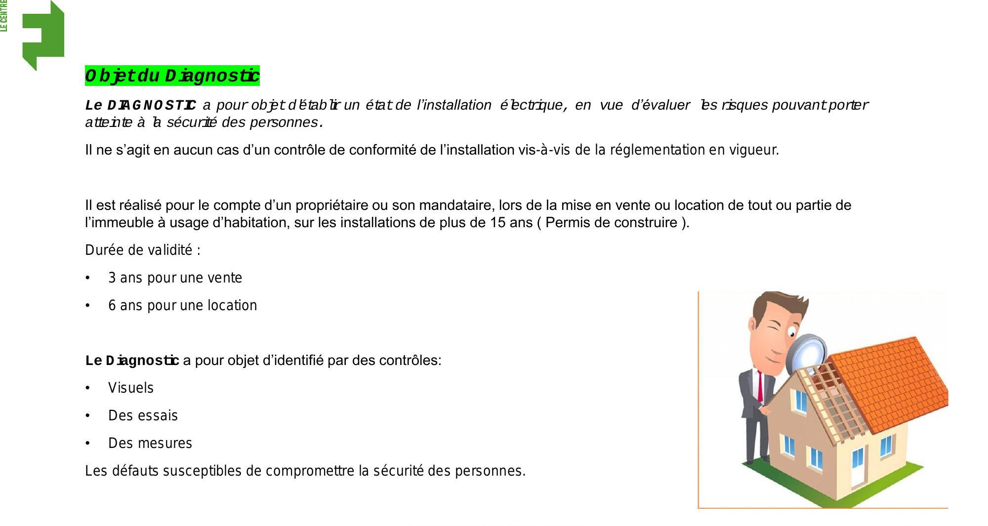 Texte sur le diagnostic électrique et petite illustration d'une maison.
