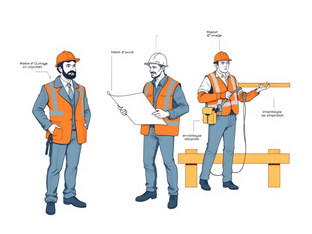 Schéma des acteurs d'un chantier : maître d'ouvrage, maître d'œuvre, entrepreneur