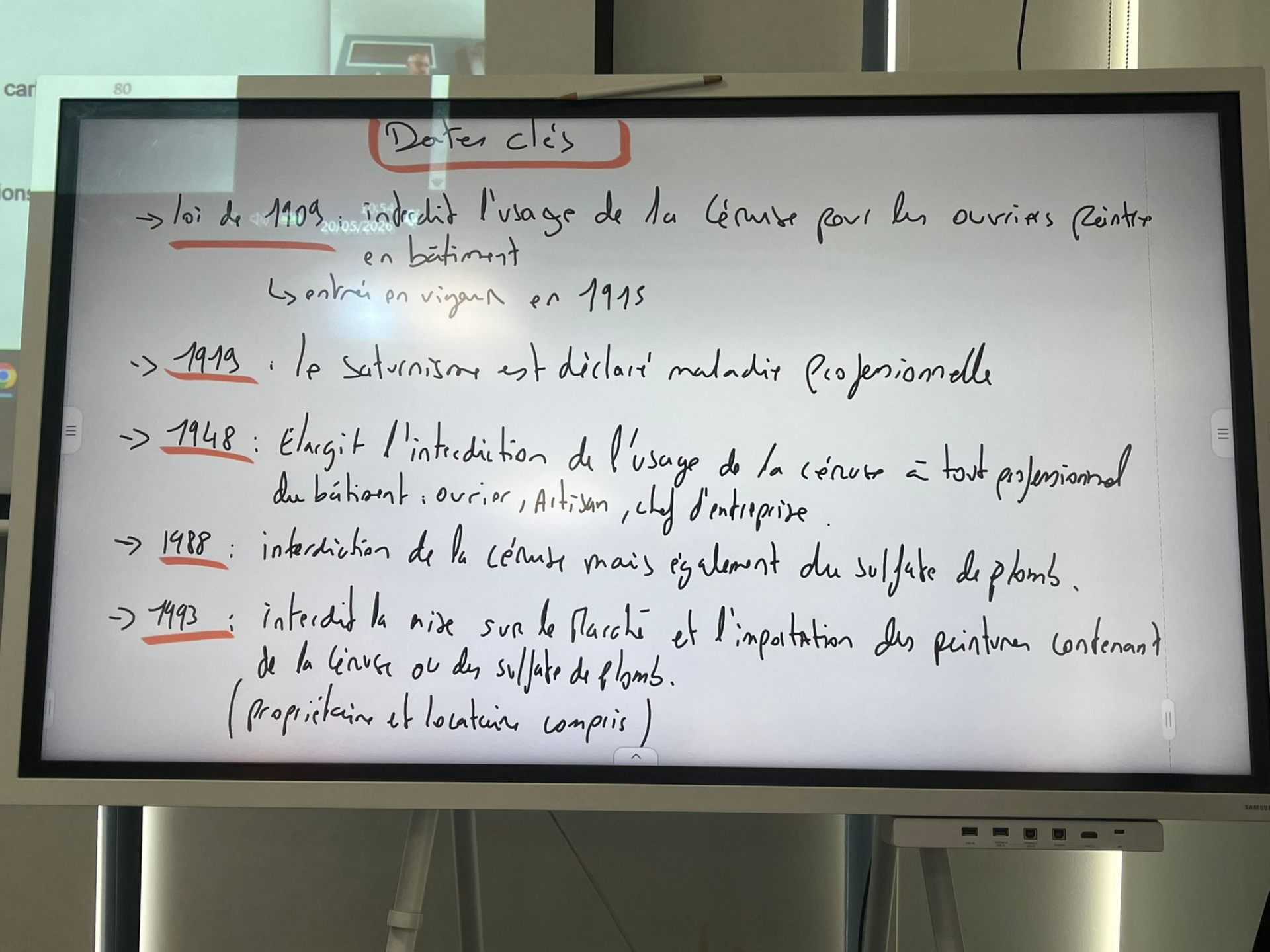 Dates clés des lois sur la céruse (1909-1993).