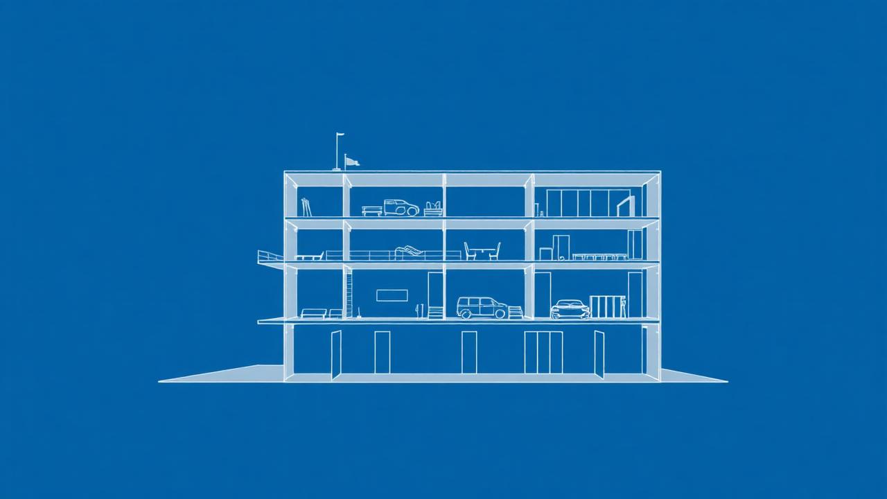 Schéma en coupe d'un ERP montrant le compartimentage coupe-feu