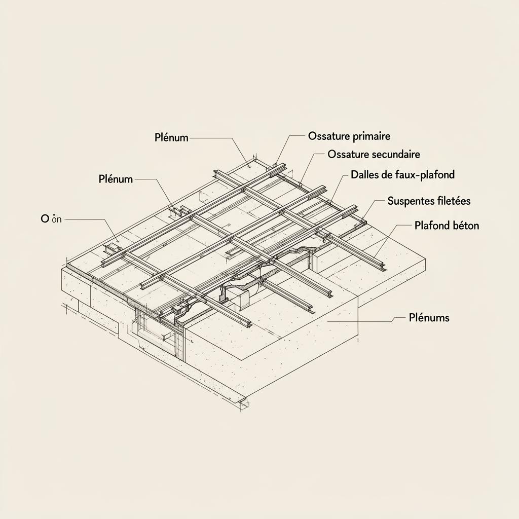 Schéma d'un faux plafond avec ses composants