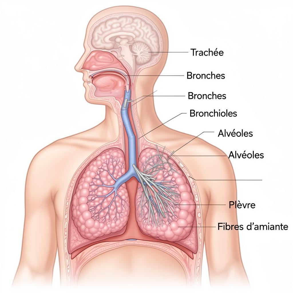 Schéma de pénétration des fibres dans le système respiratoire