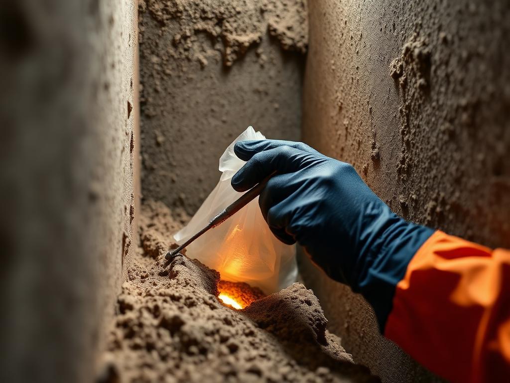 Opérateur réalisant un sondage destructif et un prélèvement d'échantillon