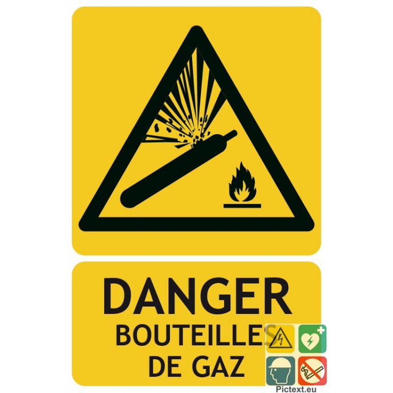 Panneau d'avertissement et consignes en cas de fuite de gaz.