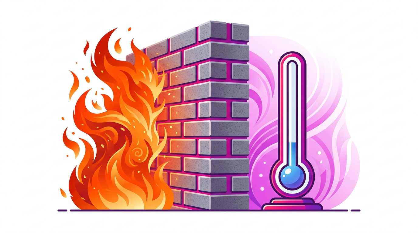 Mur coupe-feu bloquant les flammes — illustration de la résistance au feu